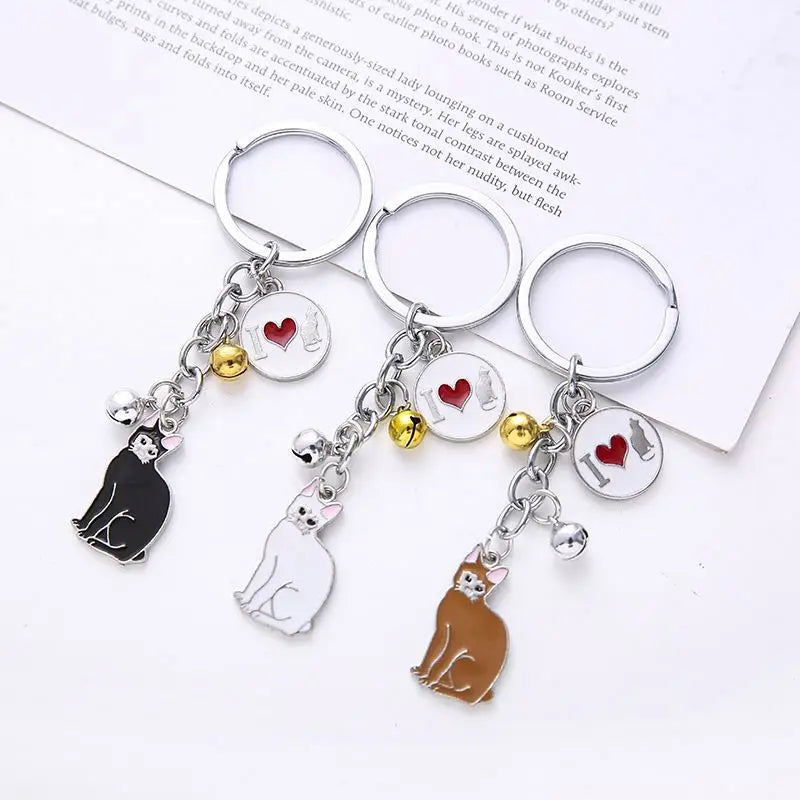 Wholesale Fashion Home Heart Cute 3D Pet Cat Metal Key Chains Enamel Multi-color Anime Kawaii Cat Keychains Key Ring Girls Charm