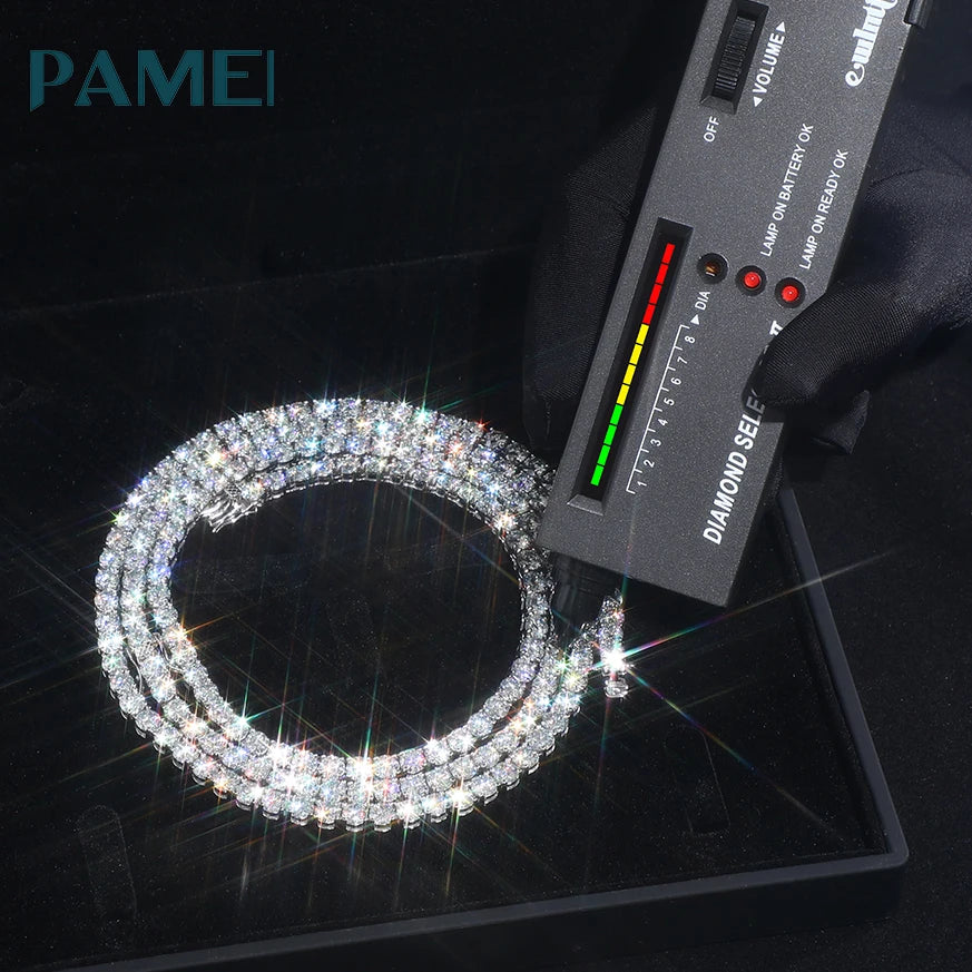Fine Jewelry Hip Hop White Gold 925 Sterling Silver VVS Moissanite Diamond Iced Out Classic Tennis Chain Necklace for Men Women
