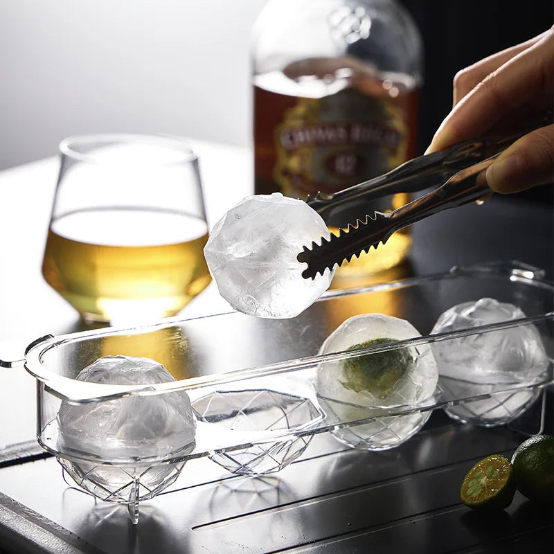 CY Transparent 4 Grids Factory Outlet Food Grade Reusable Large Whiskey Cream Cube Ice Cube Tray Making Ice Ball Maker