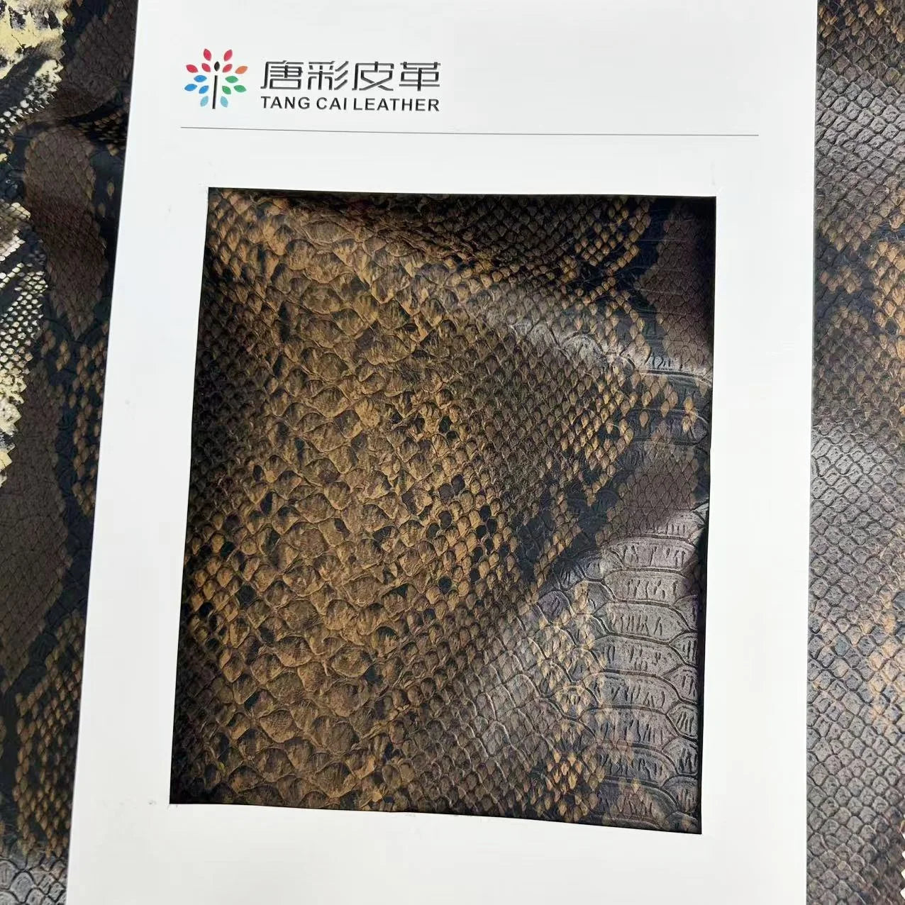 Embroidered Snake Pattern PU Leather Fabric 2-Way Stretch Knitted Backing Elastic for Garments and Accessories