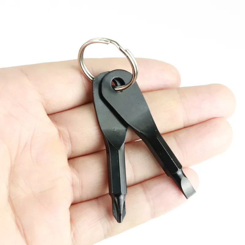 Portable Stainless Steel Keychain Screwdriver Flathead Head Key Ring Key Chain Silver/Black Travel Kit