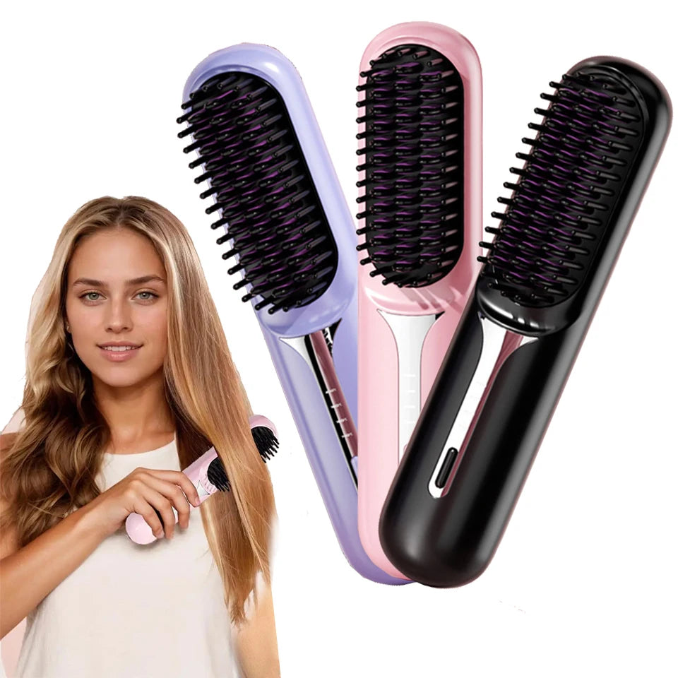 Charging Hair Straightener Comb Negative Ion Hair Straightening Heat Wireless Hair Curler Straightener Hot Brush Travel Portable