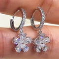 CAOSHI Brides Wedding Silver Plated Pendant Earrings for Women Luxury Cubic Zirconia Artificial Diamond Flower Drop Earrings