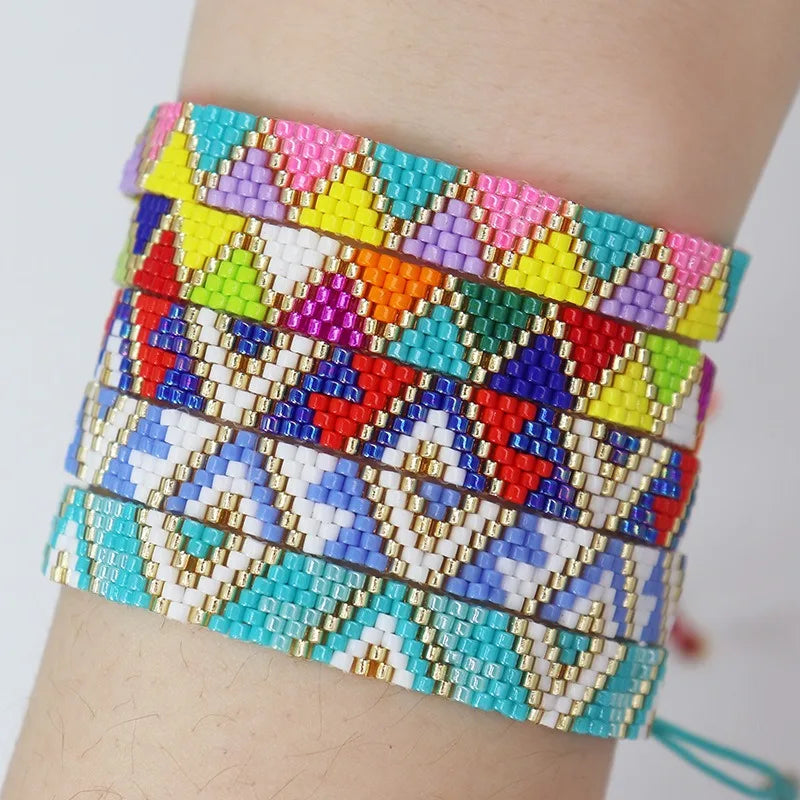 Wholesale Adjustable Bohemian Fashion Handmade Loom Woven Bracelets Geometric Pattern Anniversary Bracelets for Featuring