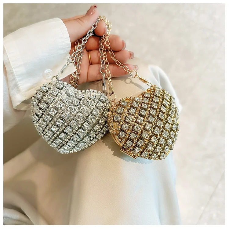 2025 Rhinestone Crossbody Purse Mini Heart Purses Evening Clutch Chain Shoulder Bags Beaded Sparkly Purse Hearts Bag for Women