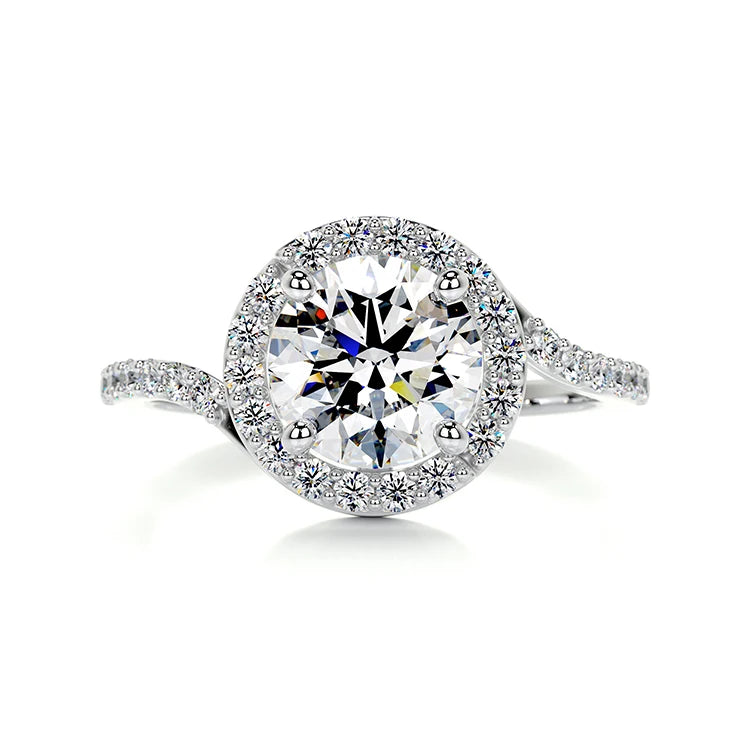 SGARIT 1.5CT Brilliant Cut Halo Moissanite Engagement Ring 14K Solid Gold with Twist Shank Wholesale Jewelry