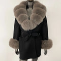 OFTBUY 2025 Winter Double-sided Cashmere Coat Luxury Wool Fox Fur Collar Women Casual Bamboo Collar and Fur Wool Genuine Coat