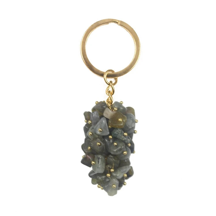 HZ Natural Stone Keyring Labradorite Stone Energy Keychain Labradorite Stone Raw Grape Shaped Crystal Crafts