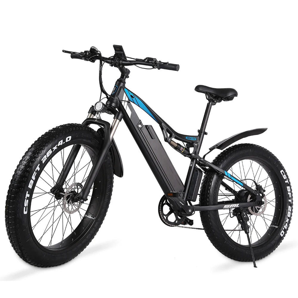 48V 17Ah 1000W Electric Bike Aluminum Alloy Frame 26 Inch Wheel 7 Speed Double Suspension Lithium Brushless