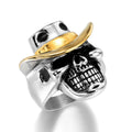 European and American Men's Punk Jewelry Stainless Steel Gold Cowboy Hat Skull Ring