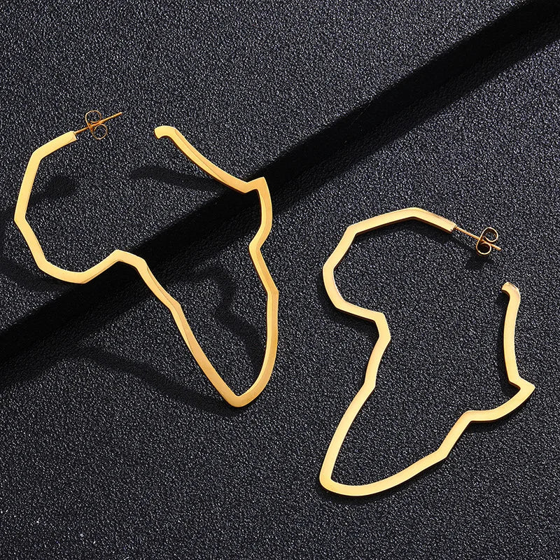 Stainless Steel 18K Gold Africa Map Earrings Custom Shape Afro Pendant Earrings for Men and Women Wire Earrings