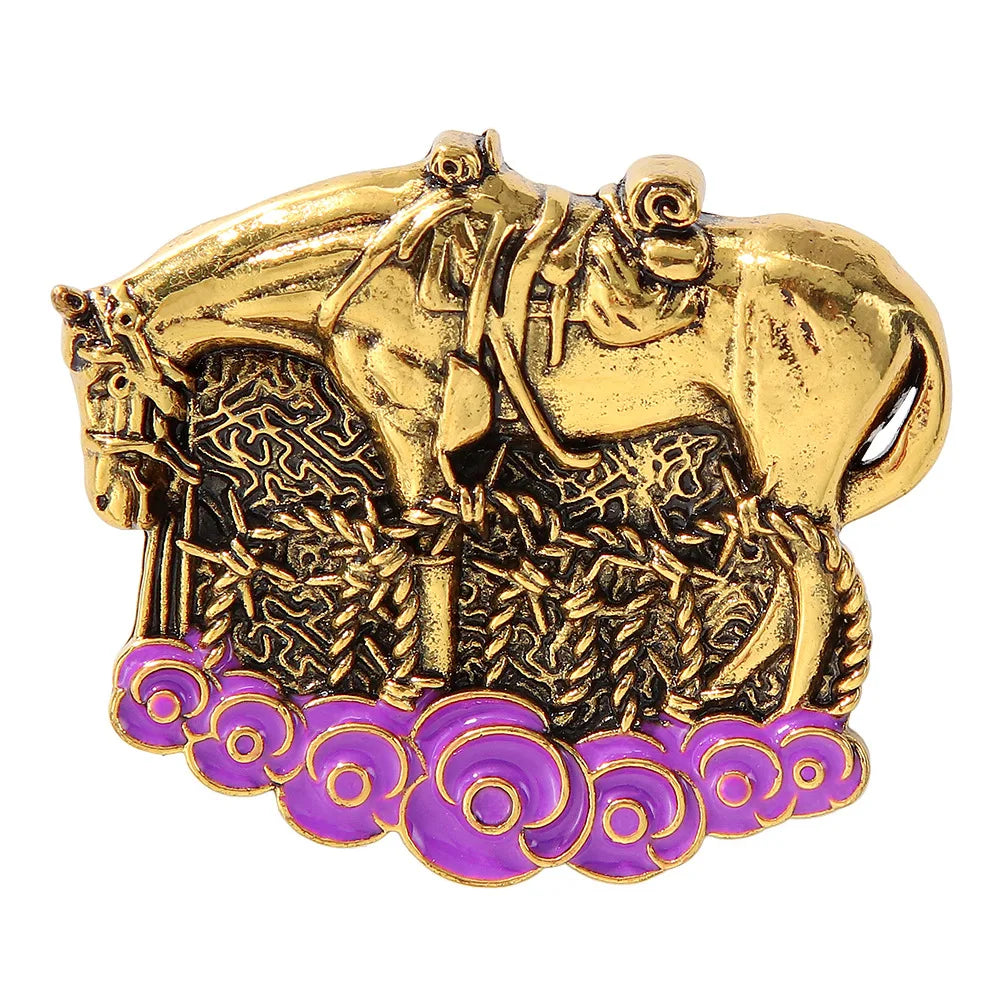 New Arrival Poppy Flower War Horse Commemorative Brooch United Kingdom 3d Embossed Antique Gold Enamel Lapel Pin