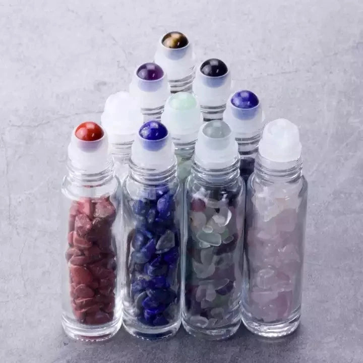 Manufacturer's Roll-on Essential Oil Bottles 5ml 10ml Glass with Crystal Jade Bead Gravel MOQ 100pcs