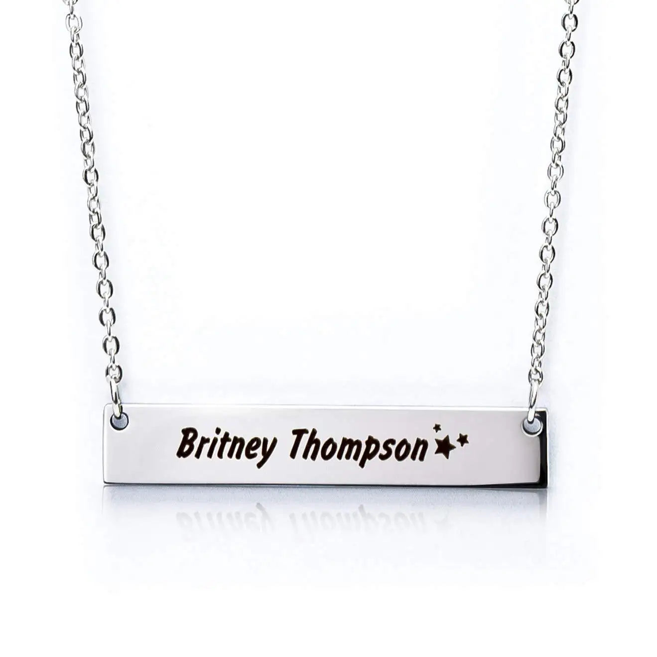 BM Waterproof Stainless Steel Engraved Name Necklace Personalized Rectangle Necklace