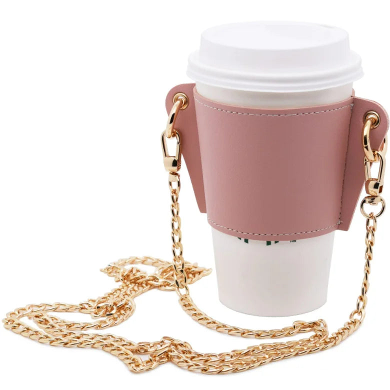 Hot Sale PU Leather Outdoor Cup Cover Disposable Cup Sleeve Coffee Acrylic Chain Cup Holder for Drinks