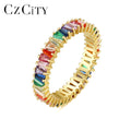 CZCITY Brands Jewelry Rainbow Ring 925 Silver Women Bands Luxury Trendy Finger Rings for Girls