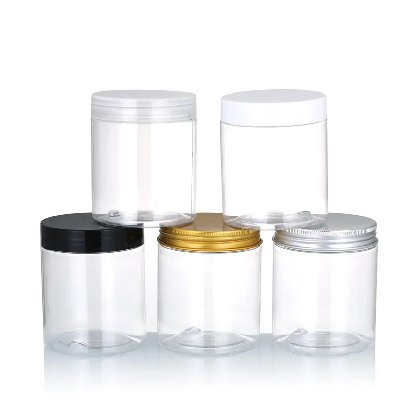 Ready to Ship Cosmetic Packaging Food Grade Empty Storage Cream Containers 8oz 250ml clear PET Plastic Jar with Black Lid
