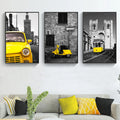 Black White Art Poster Yellow Car Street View Western Landscape Oil Painting on Canvas Posters and Prints Wall Art Picture