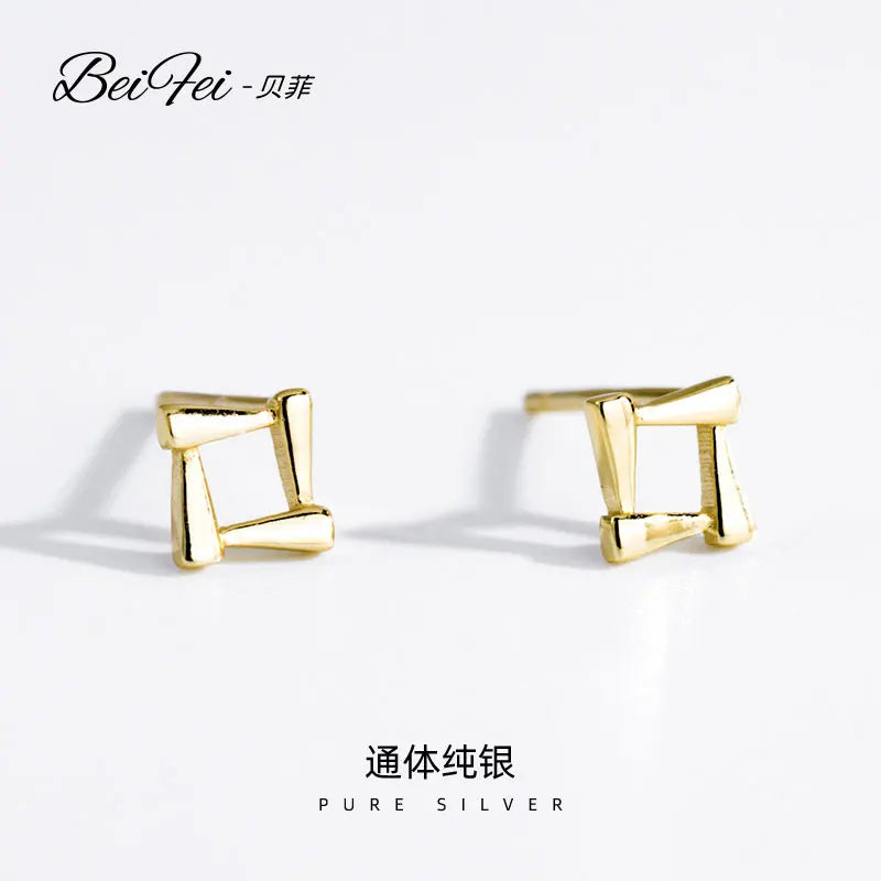 Wholesale Jewelry Stud Gold Plated Earring Geometric Sterling Silver 925 Square Earrings Women