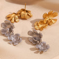 Dreamshow Engraved Flower Earrings Gold Plated Earrings Statement Jewelry Waterproof Boucles D'oreilles En Gros