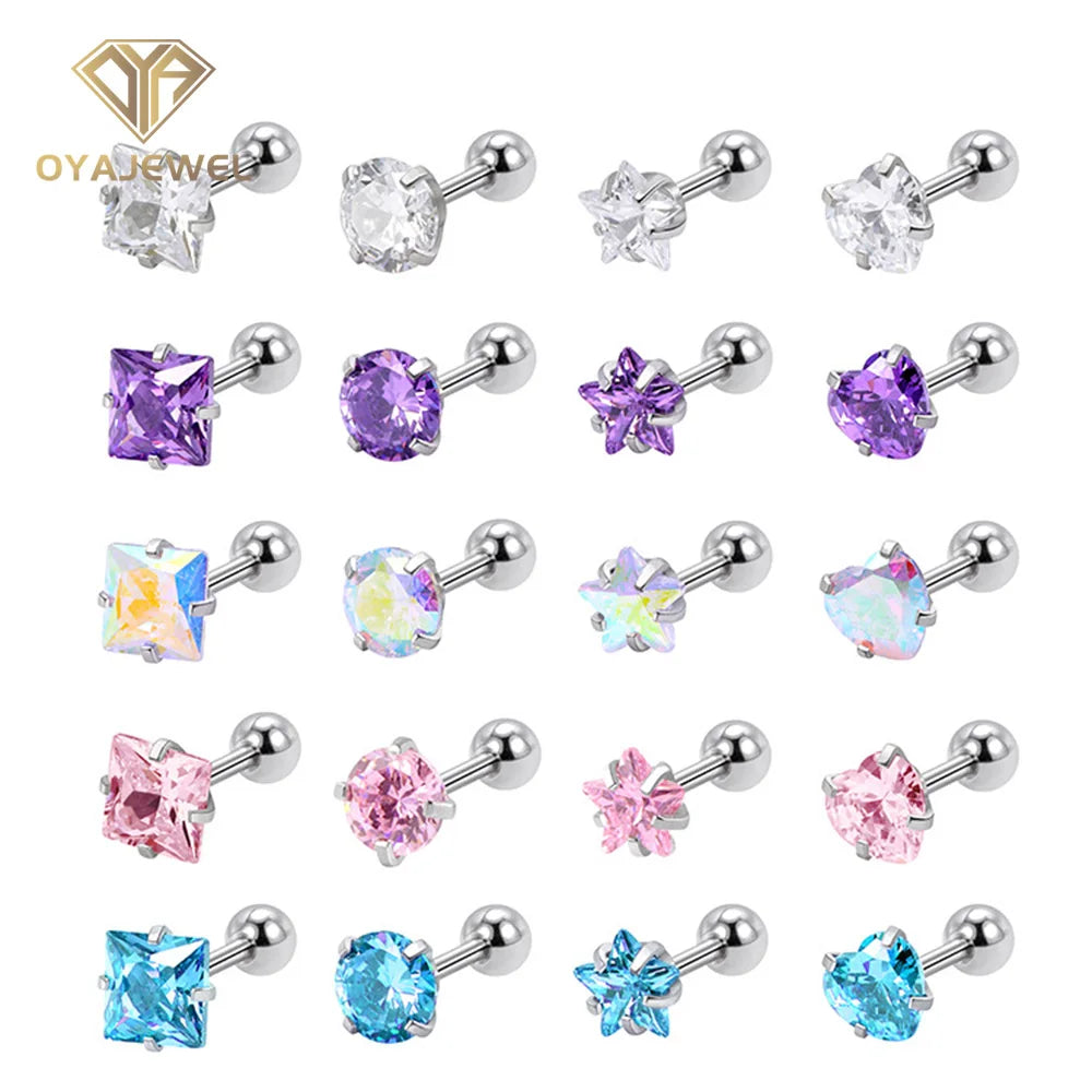 Wholesale Fashion Jewelry Piercing Jewelry Stainless Steel Colorful Cute Star Heart Zircon Stud Earrings for Girls Children