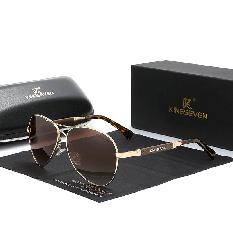 For KINGSEVEN 2021 Men's Polarized Sun Glasses Titanium Alloy Frame Pilot Mirror Eyewear Polycarbonate for Men Women Model 7730