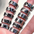 Devil Punk Ring Gothic Titanium Ring Skull Rabbit Devil's Eye Five Pointed Star Gold Plated Trendy Stainless Steel Zodiac Sign