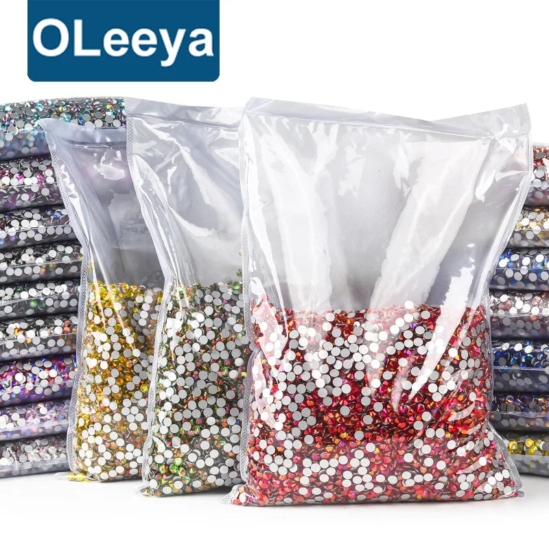 Oleeya Factory Customized Bulk Packing Crystal Flat Back Glass Non Hot Fix Rhinestones 14400pcs for Tumbler Decorations