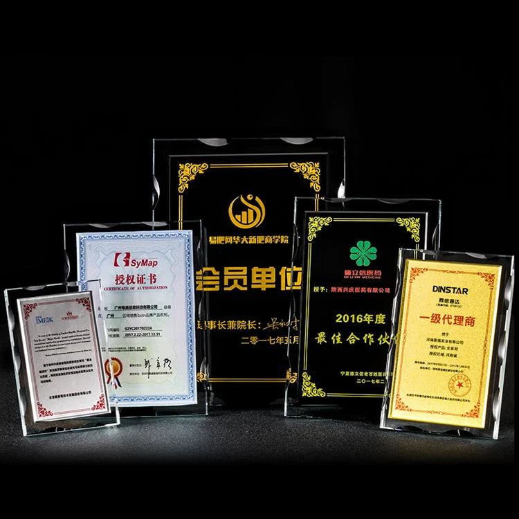 Small Bridge Wholesale Customization Various Size Authorization Trophy Award New Design Premium Crystal Glass Plaque MegaBDM