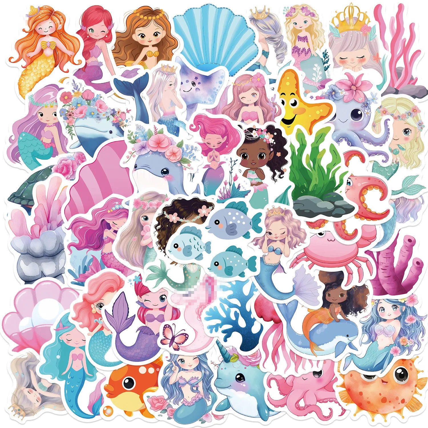 50PCS Ocean Life Cute Girl Sea Maid Princess Cartoon Stickers