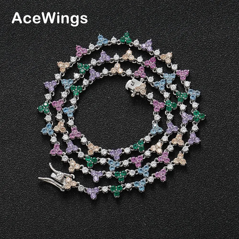 BC163  2MM Stone Tennis Chain Necklace Women Colorful Stone CZ Tennis Necklace