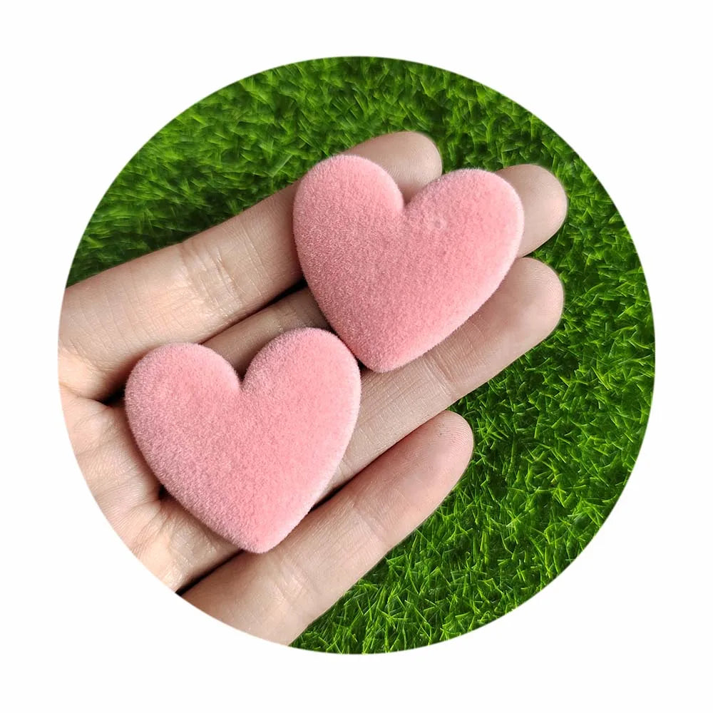 31*35mm Flocking Heart Flatback Cabochon for Winter Jewelry Making Crafts
