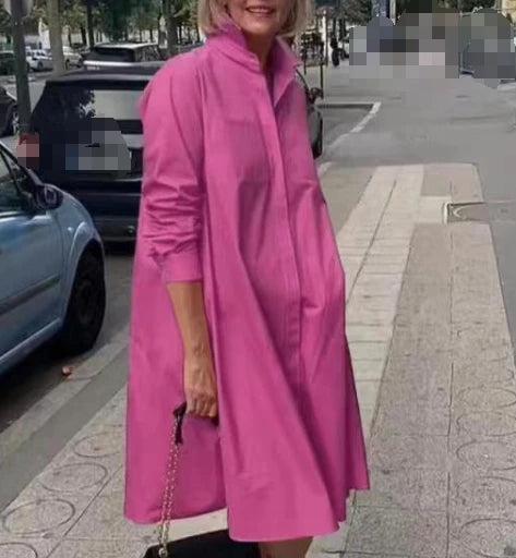 S-3XL New Street Elegant Women's Simple Loose Shirt Dress Fashion Casual Loose Long Sleeved Lapel Shirt Dress Daily