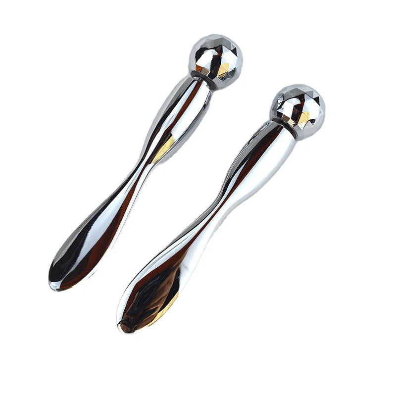 2024 New Style Stainless Steel Eye Guasha Massage Stick Eye Cream Spoon Metal Ball Beads Eye Massager for Puffiness Skincare