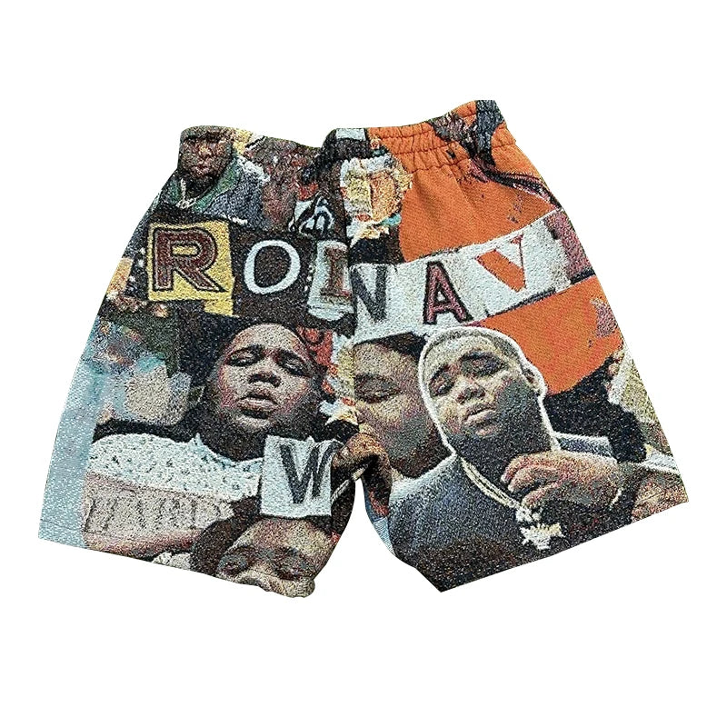 Rod Wave Tapestry Design Sporty Elastic Waist Mid Rise Eco-Friendly Breathable Mens Shorts Custom Loose Street Wear OEM Service