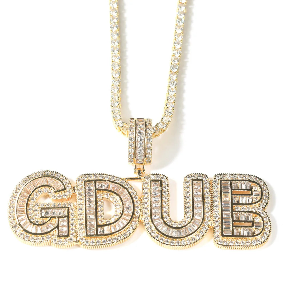 Custom Large CZ Diamond Baguette Name Pendant Hip Hop Style Iced Popular Designer Jewelry for Women Men Rope Chain for Wedding
