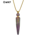 WT-N1282 Wholesale Long Bullet Shape Aura Amethyst Essencial Oil Necklace Lady Natural Stone Perfume Bottle Necklace