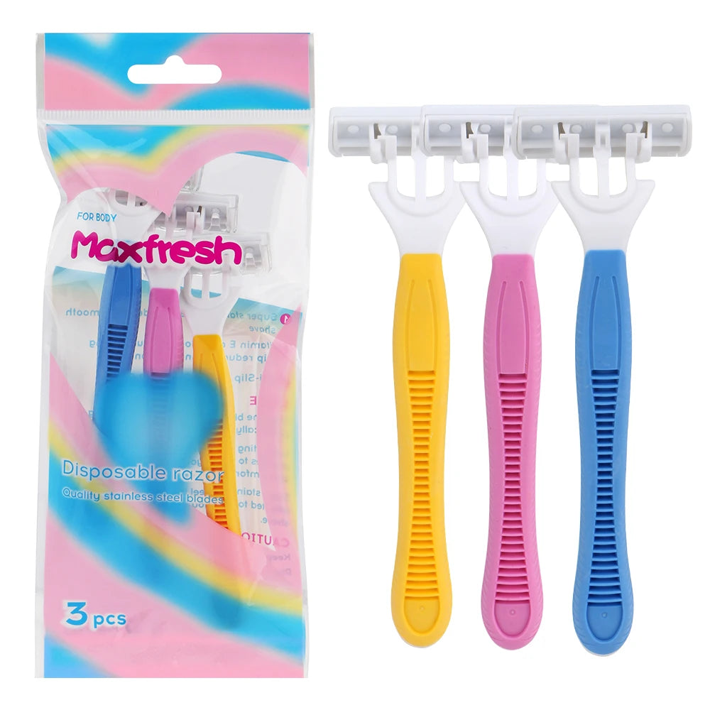Women Body razor Triple Stainless Steel Blade Disposable Razor Rubber Grip Pivoting Head