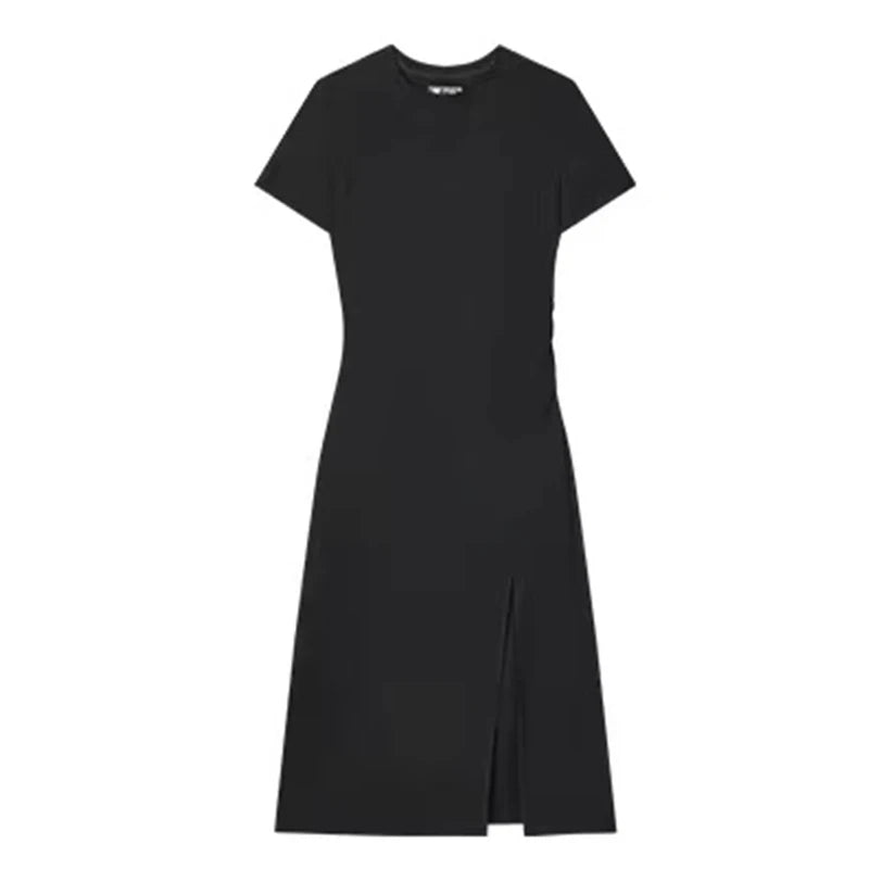 Summer Hot Sale New Large Size Women's Clothing Hidden Meat Is Thin Solid Color Round Neck Dress Women