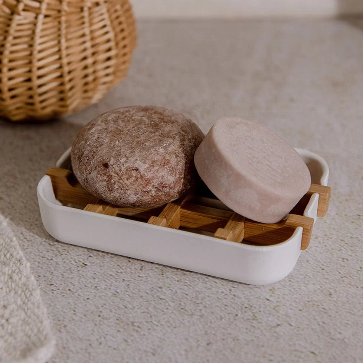 Sustainable Bamboo Fiber Soap Bar Dish Tray Bathroom Shower Drain Soap Holder with Bamboo Case