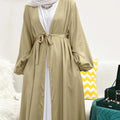 Wholesale Ramadan Eid Fashion Islamic Clothing Muslim Dress Puff Sleeve Open Cardigan Colorful Elegant Kimono Silky Satin Abaya