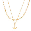 Fashion Jewelry Stainless Steel 2 Layered Chain 18K Gold Plated Anchor Pendant Necklace