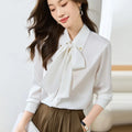 8918# Solid Blouse Women Turn-down Bow Collar Long Sleeve Fashion Casual Blouses Elegant Lady Office Work Shirts Tops