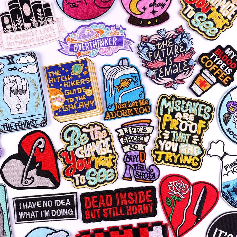 Inspirate Words Embroidery Patch Retro Letter Iron on Patch Applique Clothing Shirt Jacket Backpack Sewing Badge DIY Accessory