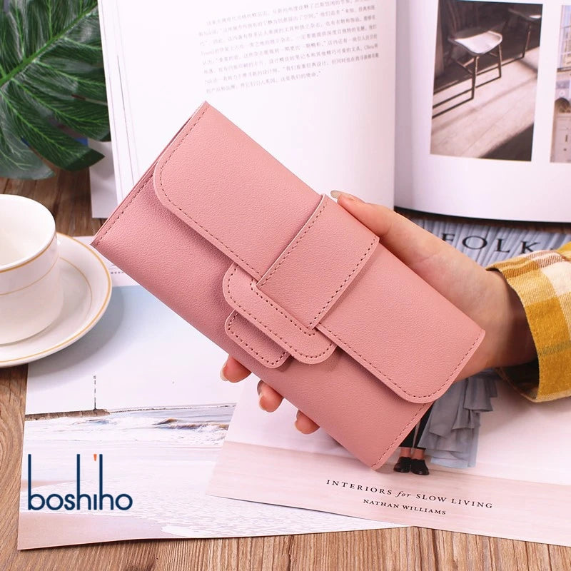 Women's Korean Version Three-fold Flip Cover Long Purse Small Fresh Student Multi-functional Multi-Change Place Wallet Polyester