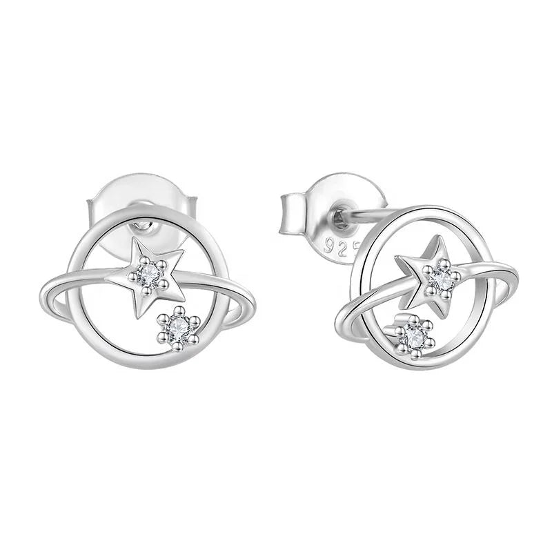 Silver 925 Jewelry Star Hoop Earrings for Women Sterling Silver 925 Anti-Allergy Fine Jewelry Gifts