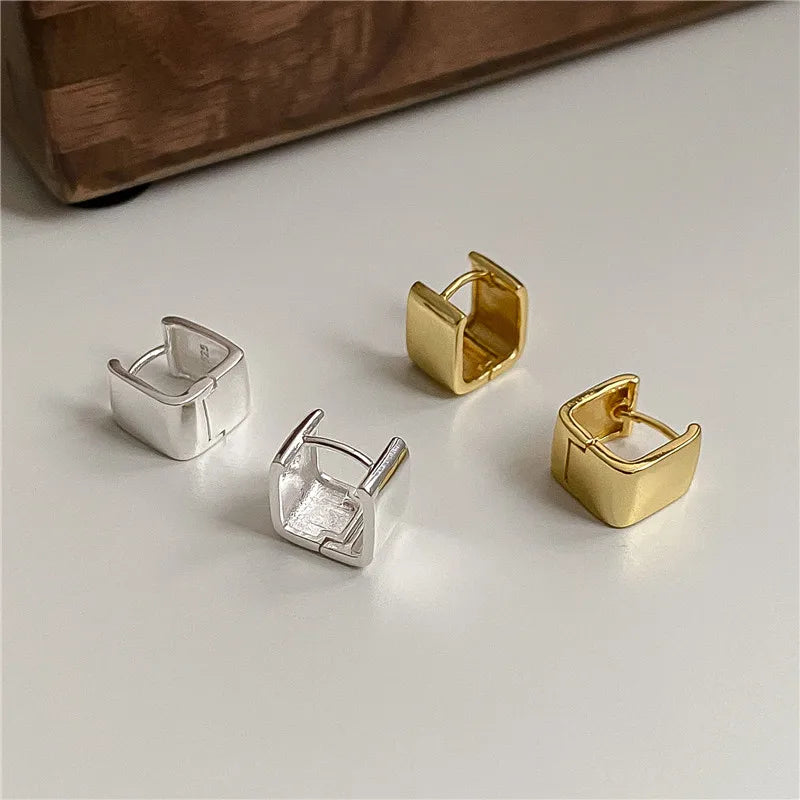 Punk Style 18K Gold Plated 925 Sterling Silver Big Glossy Wide Square Shape Clip Earrings Wholesale