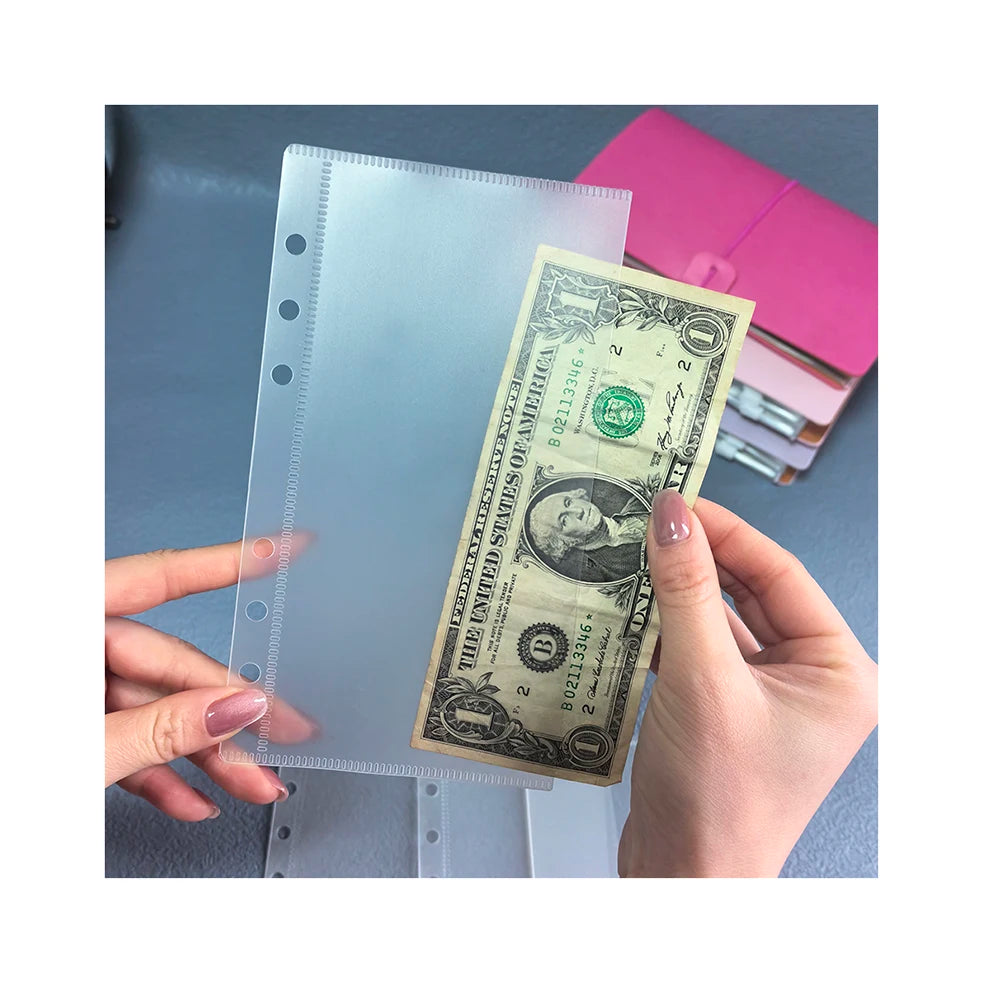 Top Sale Loose Leaf A5 A6 A7 No-tab Zipless Side Open Plastic Cash Stuffing Binder Pocket PP Money Pouch Custom Frosted Envelope