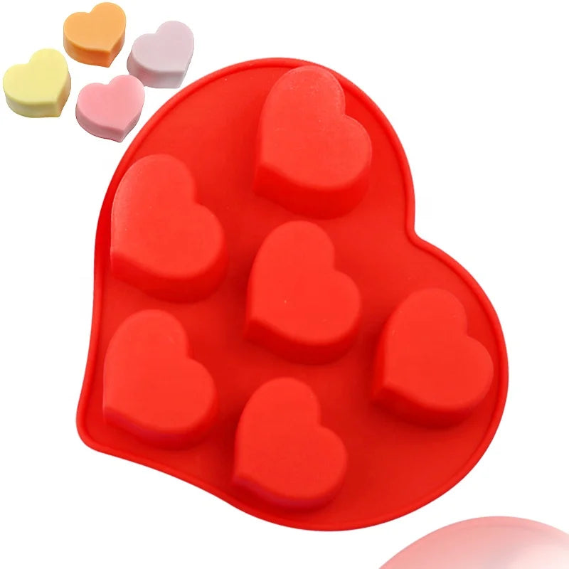 1357 6 Cavity Valentine Day love Heart Shape Fondant Silicone Mold Cake Mold Silicone Soap Candle Mold Cake Tool Reused Bakeware