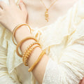 18k Women Gold Plated Stainless Steel Minimalist Retro Style Charms Bangle Bracelet